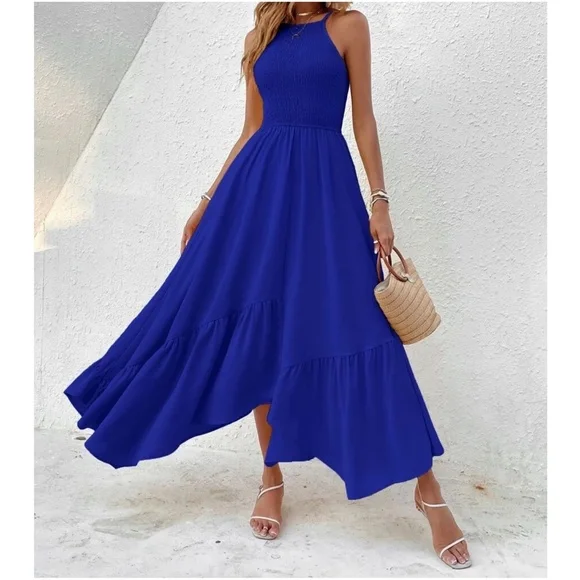 Boho Ruffle Hem Cami Solid Maxi Dress - Picture 5 of 13